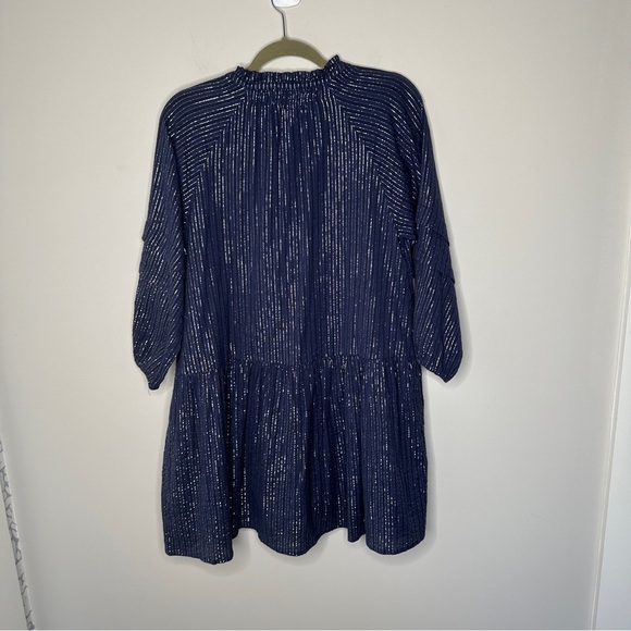 Apiece Apart Size XS Navy Laguna Mini Dress in Silver Lurex Pinstripes Preppy - Picture 5 of 15
